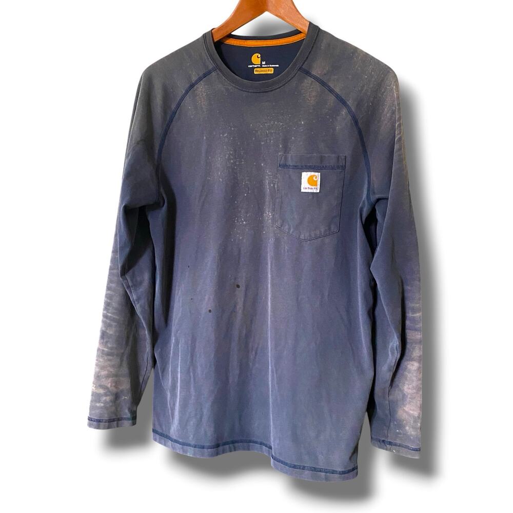 Carhartt Men's Force Relaxed Fit Long Sleeve T-Shirt Sz M Navy Faded Worn In